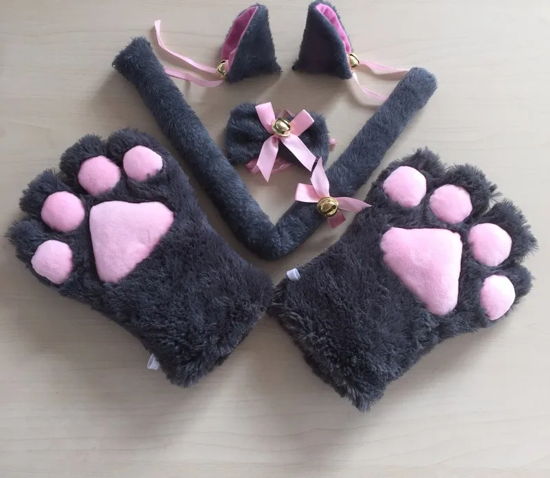 Аниме косплей костюм Ahri кошачьи уши плюшевые лапы коготь перчатки хвост галстук-бабочка 1 комплект для женщин cos fox