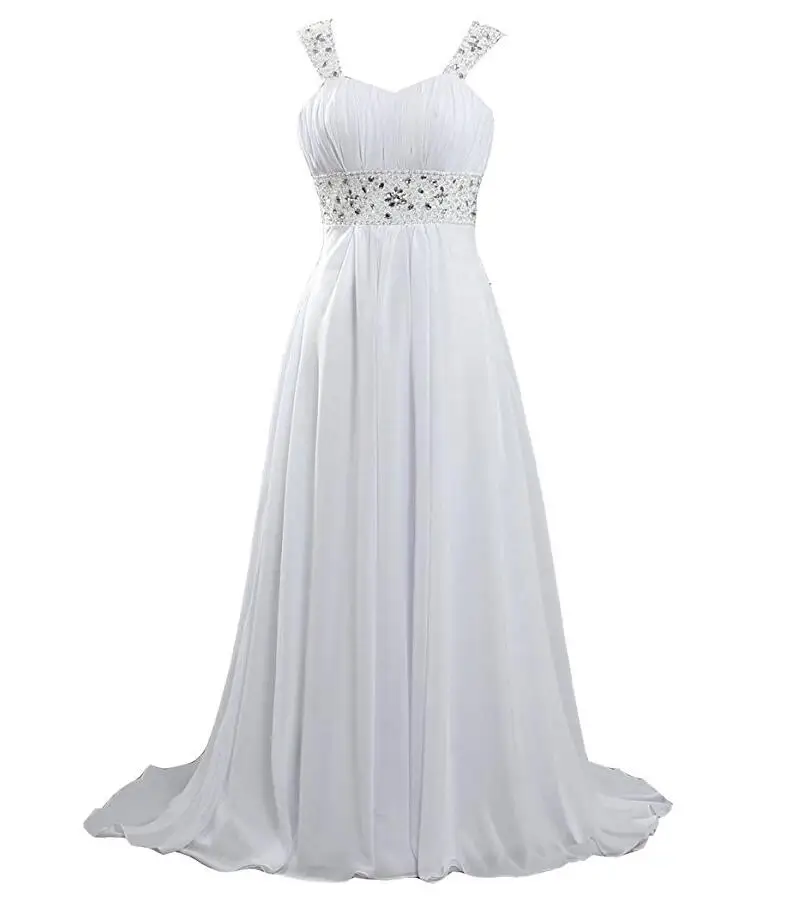 Шифон Пляж Свадебное Платье Плюс Размер Бисероплетение Ремень Ruched Милая