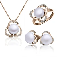 fashion austria crystal women freshwater pearl triangle pendant necklaceearringsrings jewelry sets