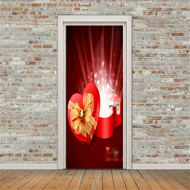 Door Stickers54 3D двери наклейки творческий наклейки на стену лотоса узор двери украшения спальня гостиная фрески плакаты обои - Цвет: Door Stickers54