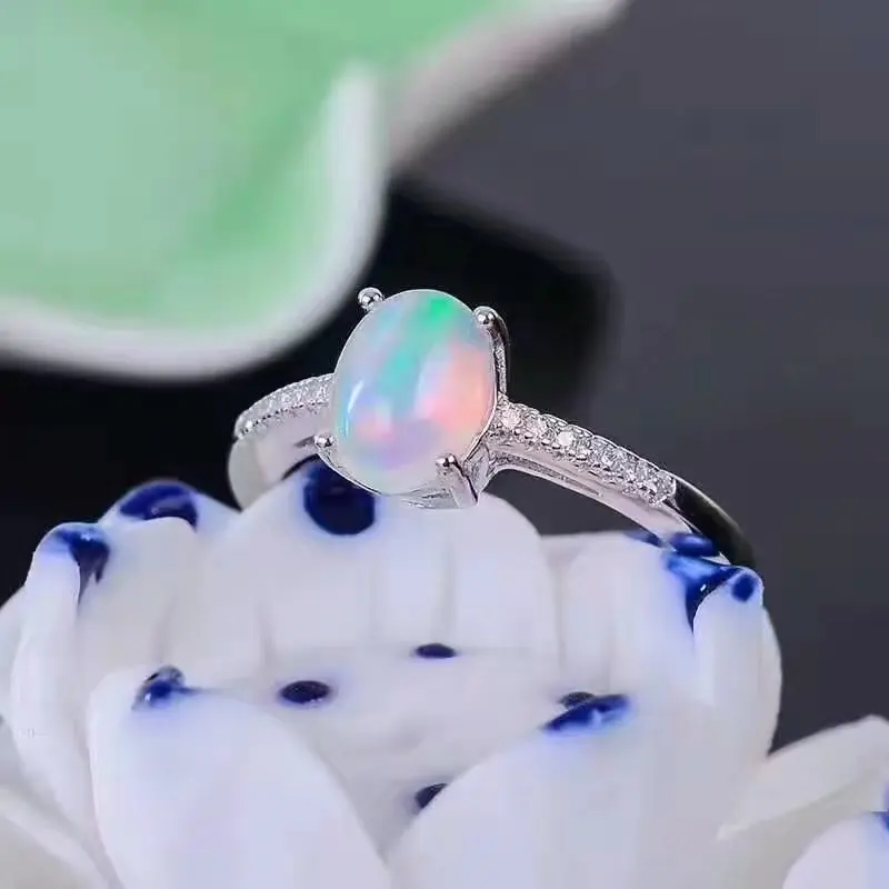 Женское кольцо из серебра 925 пробы с натуральным огненным опалом|fine jewelry|gemstone