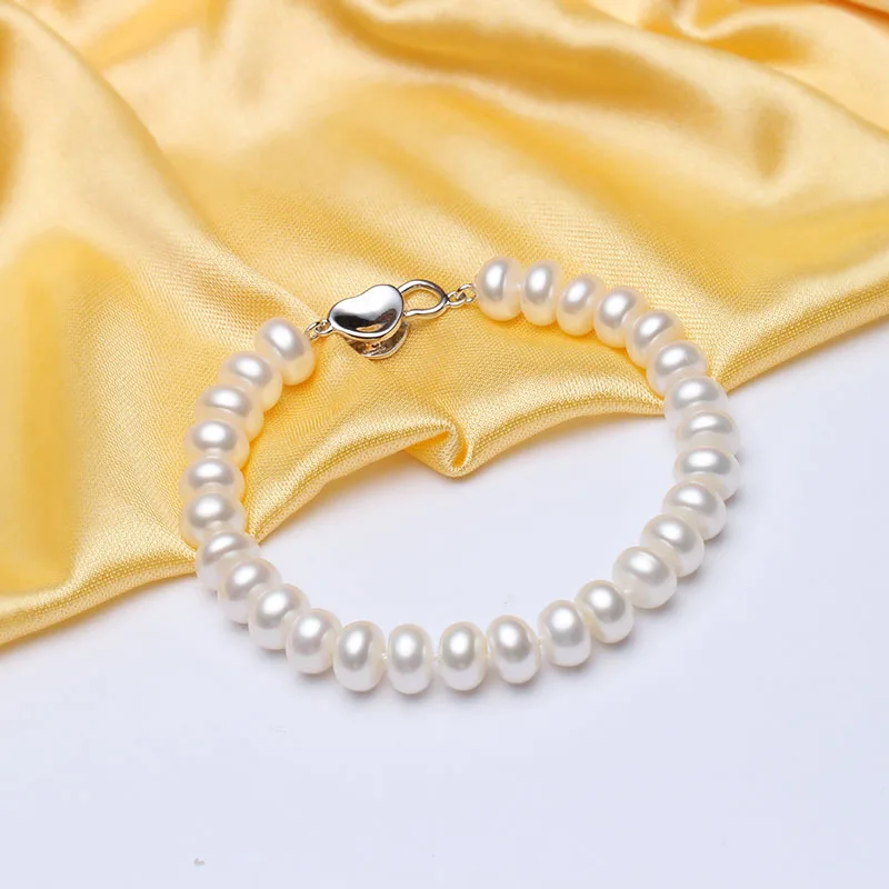 HENGSHENG White Pearl Bracelets 100% 8 9mm 18cm Length Bread Round Natural Freshwater Hot Sale Jewelry For Women|bracelets for|bracelets for