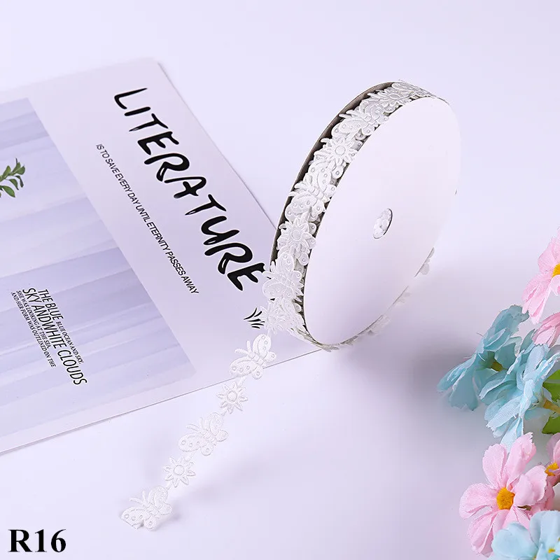 R16 5 ярдов/лот 15 мм кружевная лента бабочки вышитые ткани DIY Свадебные украшения кружева отделка Швейные аксессуары цветы - Цвет: R16