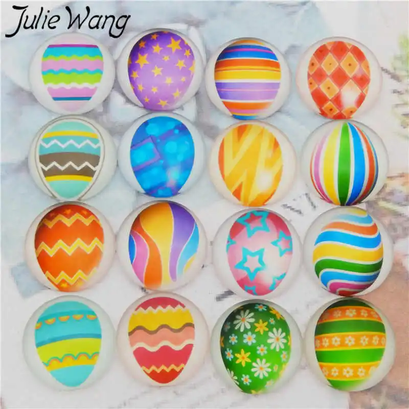 Julie Wang 20 шт 8-30 мм Смешанные Цветные пасхальные яйца стеклянные кабошоны с плоской