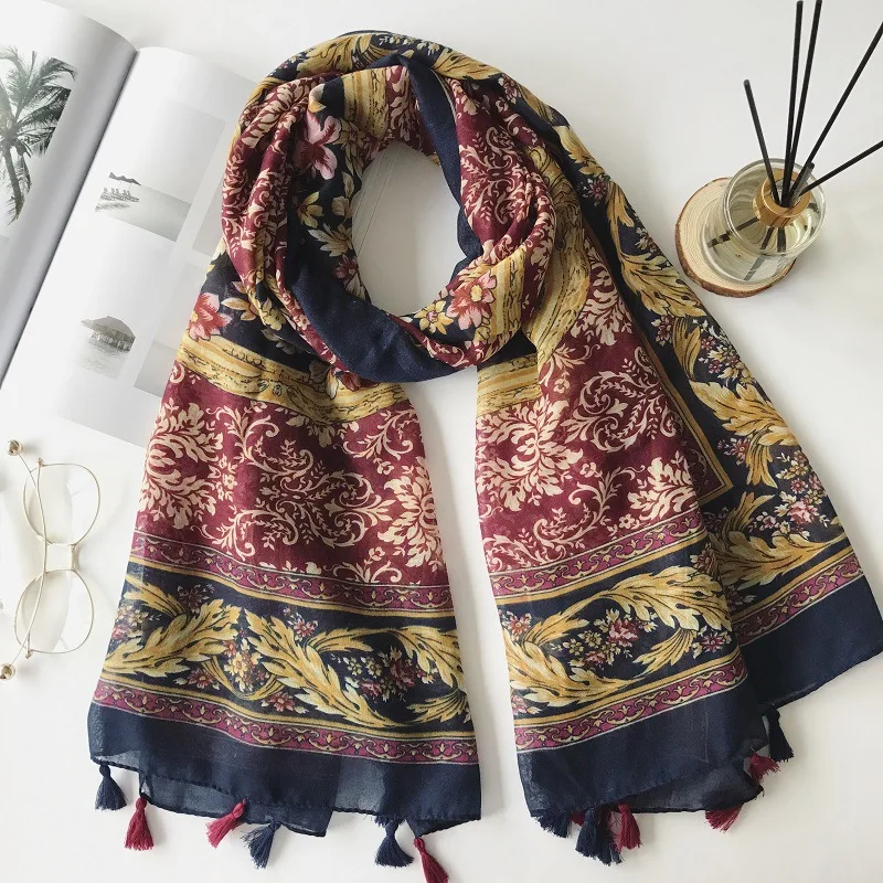 2017 New Vintage Flower Pattern Tassel Scarf Floral Shawls Headscarf Long Wrap Hijab Muffler Free Shipping |