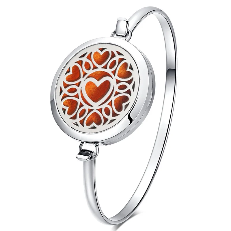 

25mm Magnet Stainless steel Aromatherapy locket Bracelet Bangle essential oil diffuser locket Heart bracelet