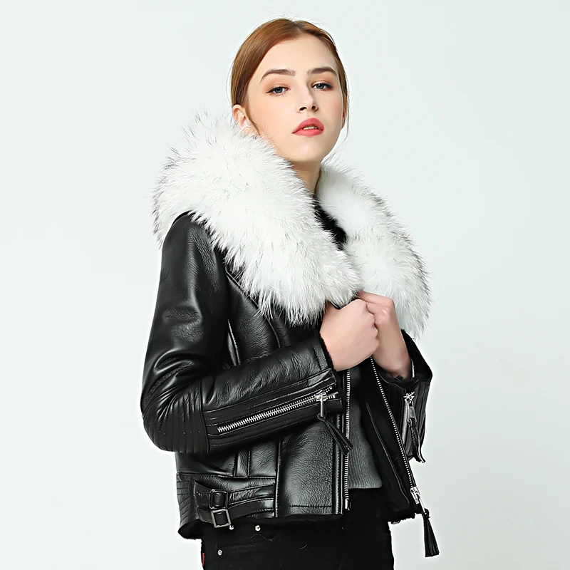 OFTBUY 2022 новая зимняя куртка пальто для женщин Натуральная овечья кожа кожаная