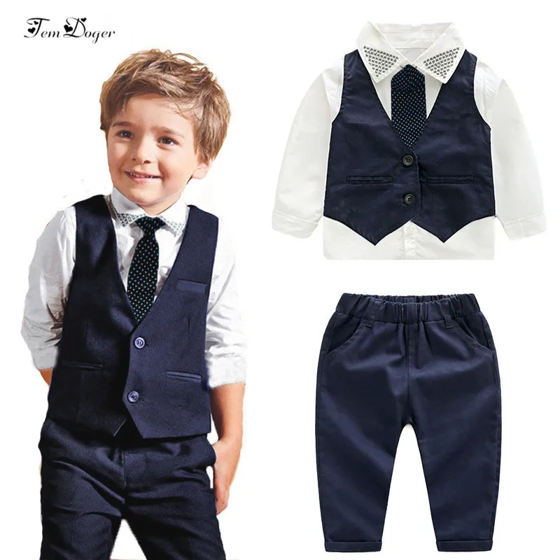 2018 Fashion Baby Boy Clothes Sets Gentleman Suit Toddler Boys Clothing Set Long Sleeve Kids 4pcs Children | Детская одежда и
