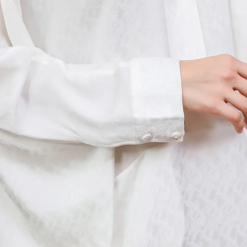 VOA Silk Jacquard T Shirt Plus Size Loose Bat Sleeve Ladies Tops Casual Oversized Tee White Autumn Harajuku Basic Robe B0812 | Женская