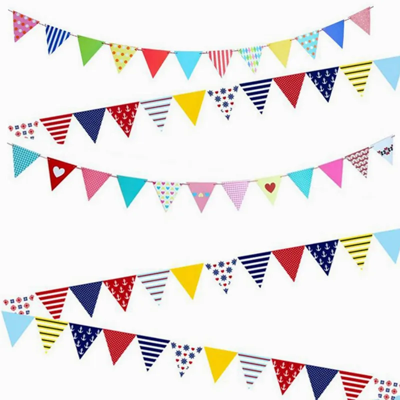 1PC Pink Blue Birthday Wedding Party Flags DIY Paper Banners Bunting for Boys Girls Baby Shower Children's Room Decor Дом и сад