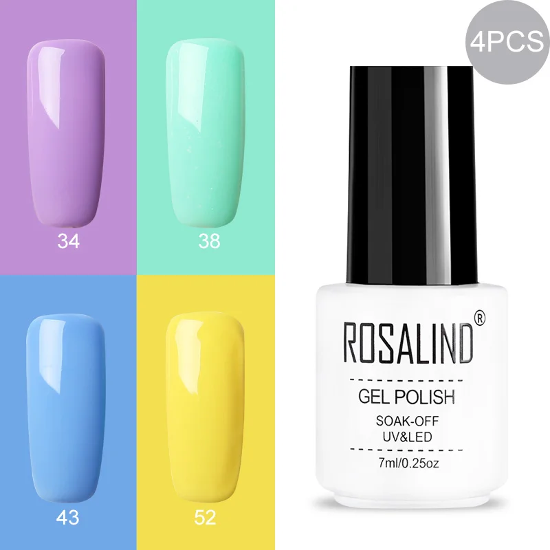 RC-4GELS-34 ROSALIND Gel Varnish Set For Manicure Hybrid Nail Art Top Coat Primer - Цвет: RC-4GELS-34