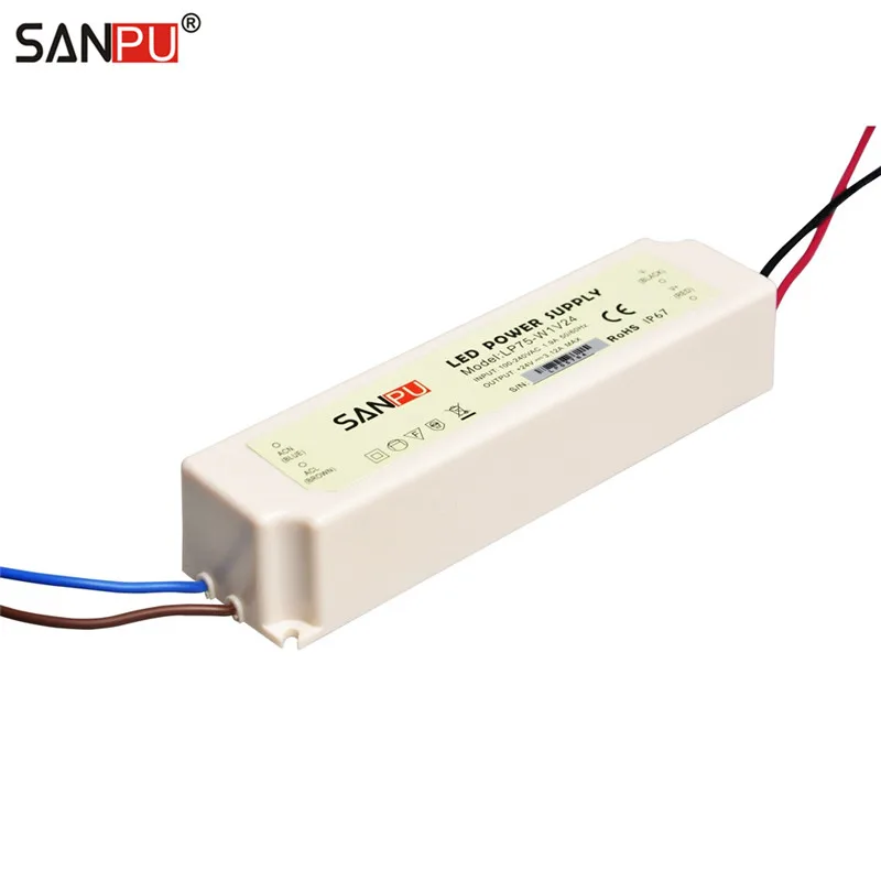 SANPU SMPS 75W 24VDC LED Driver 3A Switching Power Supply 220V 230V AC-DC Lighting Transformer White IP67 Waterproof Sprayproof |
