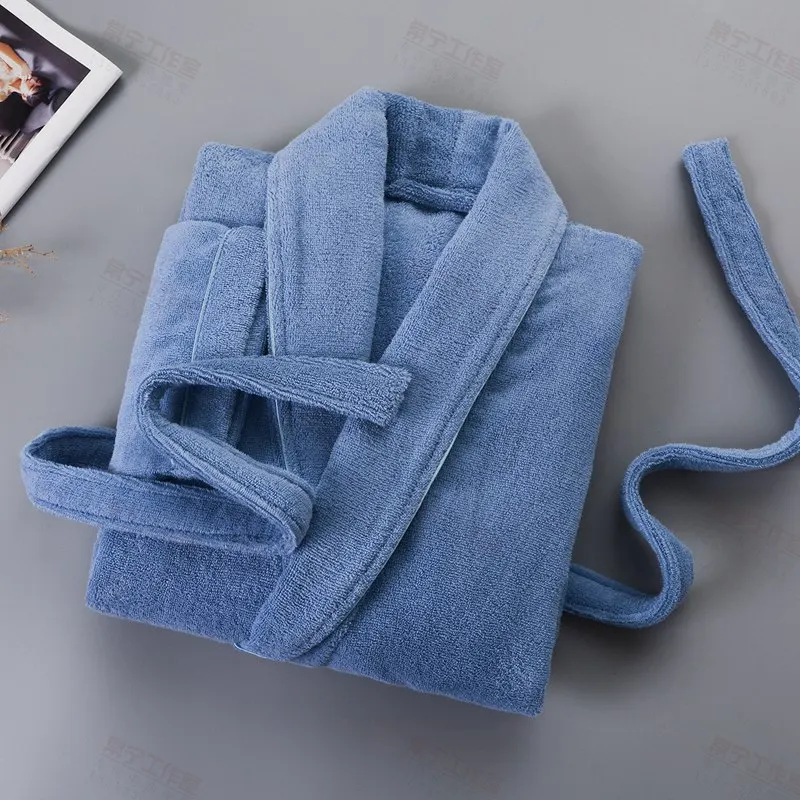 BLUE Утолщенный мужской банный халат, флисовый зимний Повседневный длинный теплый банный халат, Мужская одежда для сна, рождественский подарок, свадебные халаты для подружки невесты - Цвет: BLUE