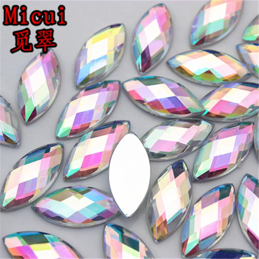 

Micui 200PCS 7*15/9*20mm Acrylic Rhinestone Horse eye Crystal AB Clear Flatback stone for garments shoes bags wedding ZZ457