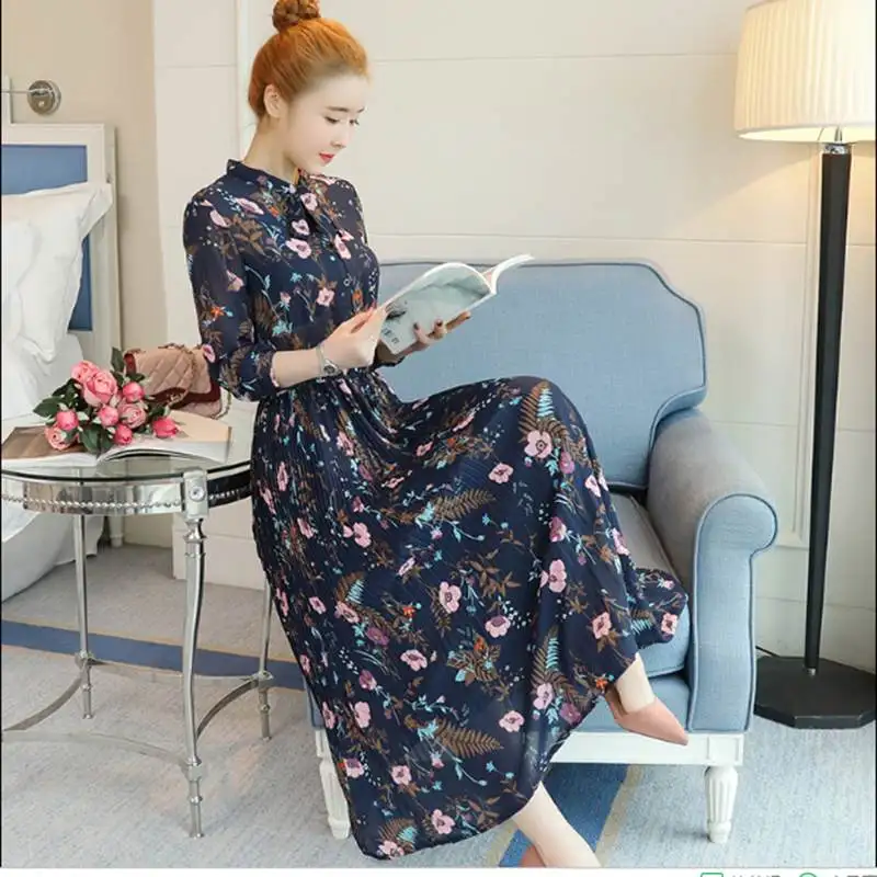 2018 весеннее летнее женское маленькое шифоновое платье с цветочным принтом Новое