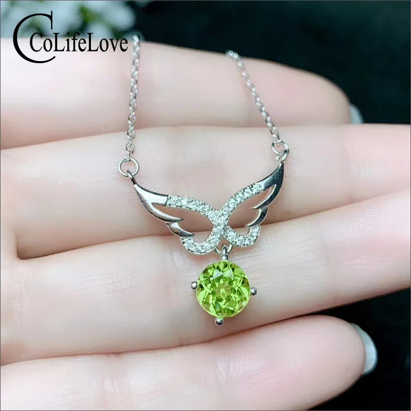

CoLife Jewelry 925 Silver Gemstone Necklace for Young Girl 7mm Natural Peridot Necklace Fashion 925 Silver Peridot Jewelry