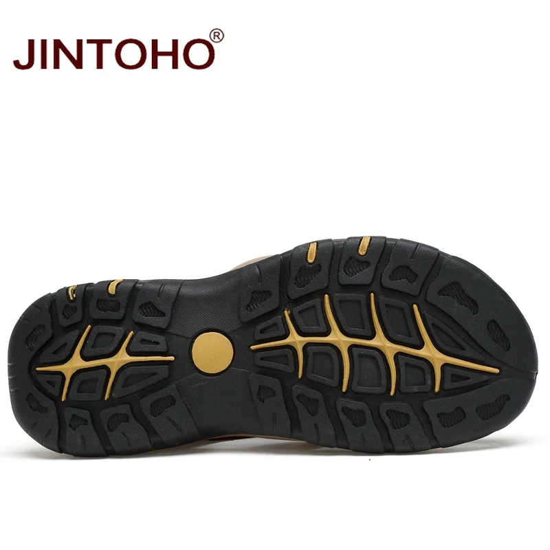 Сандалии JINTOHO мужские из натуральной кожи модные пляжные босоножки Брендовые