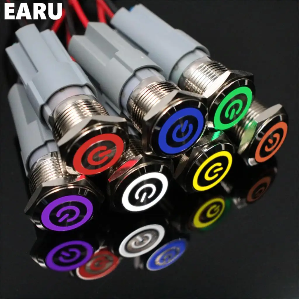 16mm Metal Push Button Switch LED Power Mark Locking Latching Fixing Self-reset Momentary 1NO 1NC Red Blue Yellow Green White |
