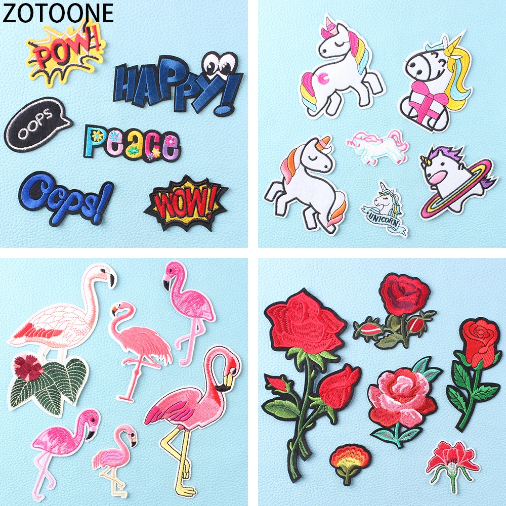 ZOTOONE 6 шт Фламинго Единорог Железный на патч Diy буквы Вышитые Патчи для одежды