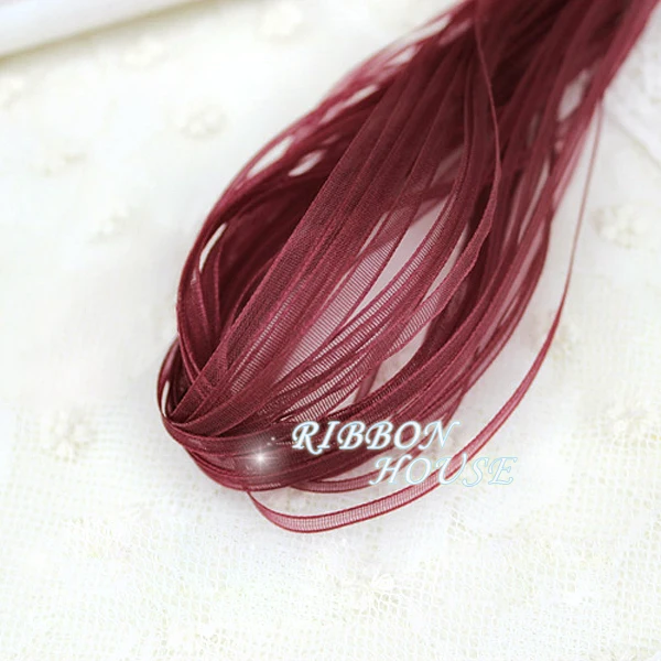 (40 meters/lot) 1/8'' (3mm) Wine Red Organza ribbons Wholesale gift wrapping Christmas ribbons