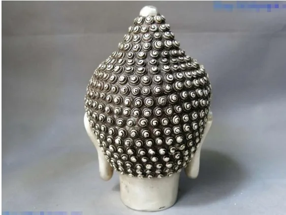 YM 307 9&quot China silver carved buddhism lucky Shakyamuni buddha head sculpture Statue | Дом и сад