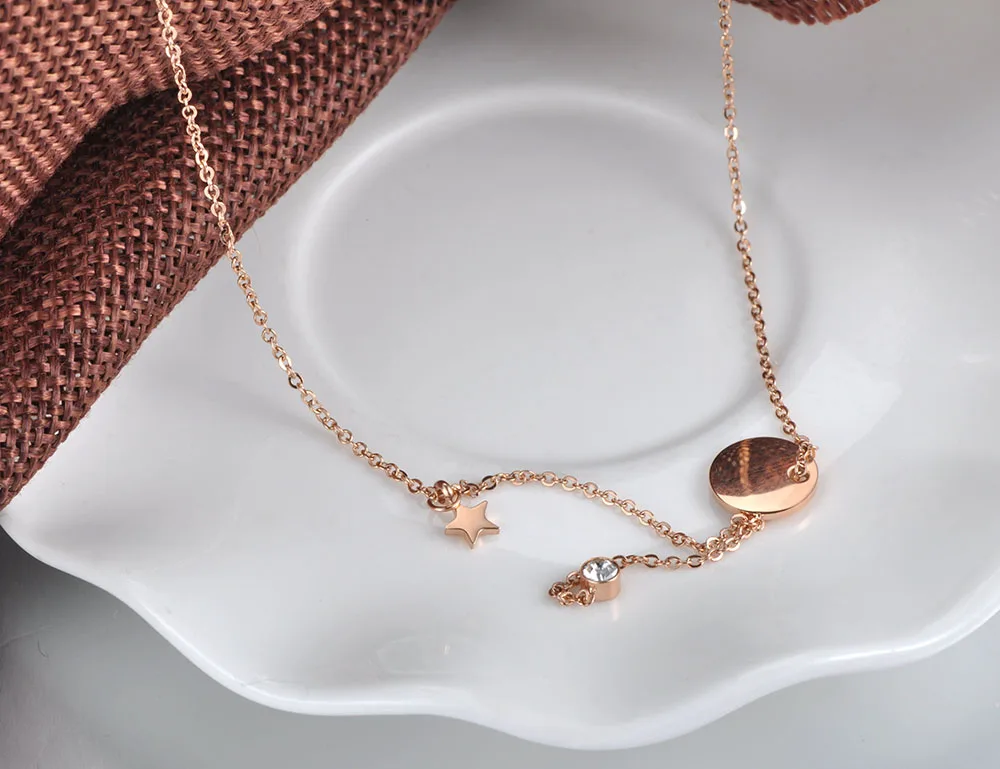JeeMango Office Stainless Steel Round Tag Star Pendant Necklaces Jewelry Trendy Rhinestone Chokers Necklace For Women N19014 | Украшения и