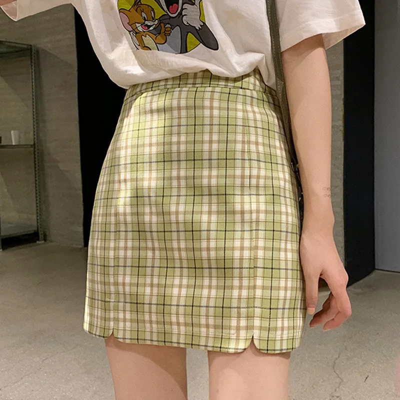 Женская летняя Новинка 2019 короткая юбка с высокой талией клетчатая Faldas Mujer Moda Jupe