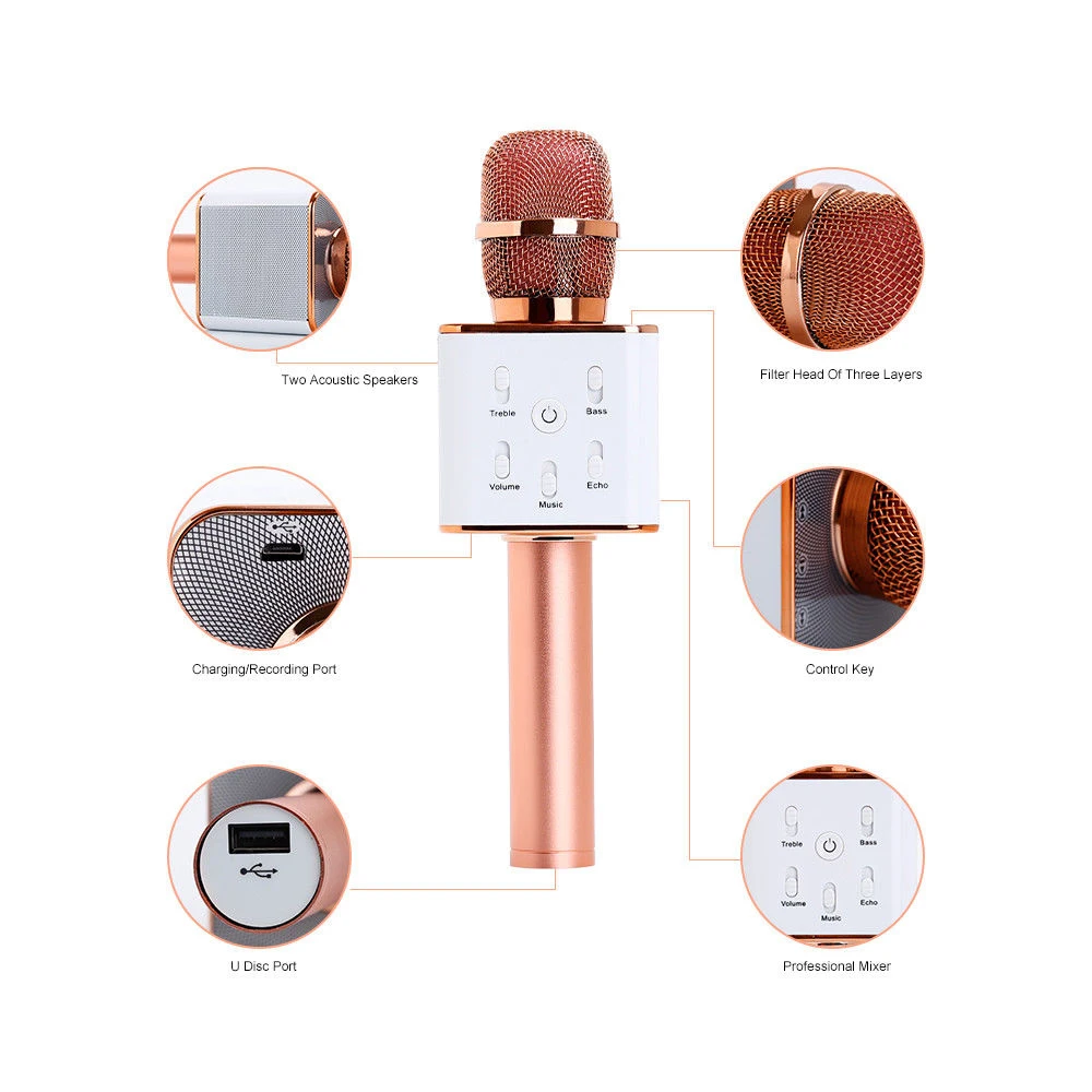 Travor Новый караоке Q7 беспроводной Bluetooth микрофон динамик ручной USB плеер
