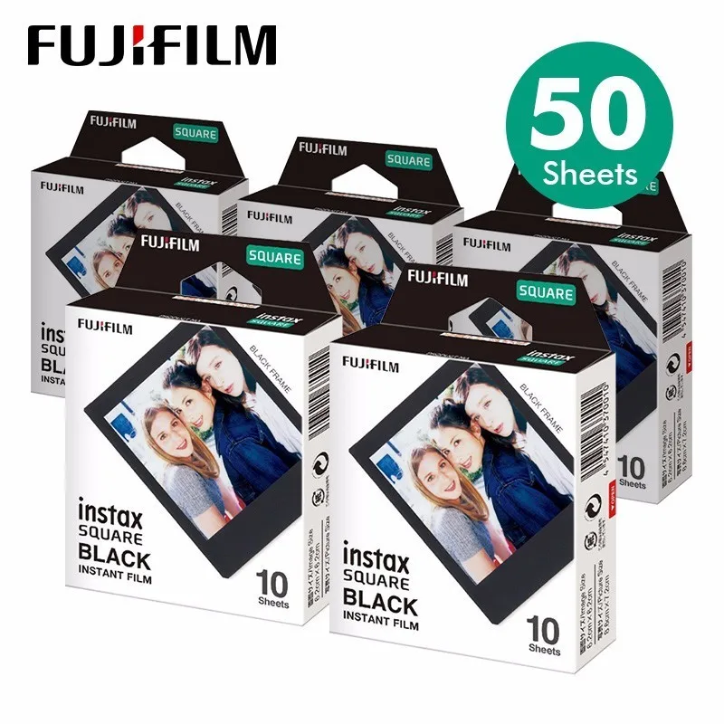 squareblack50 Оригинальная Fujifilm Instax квадратная мгновенная белая пленка 10 до 100 листов для Fuji SQ10 6 20 SP2 Гибридный формат камер - Цвет: squareblack50