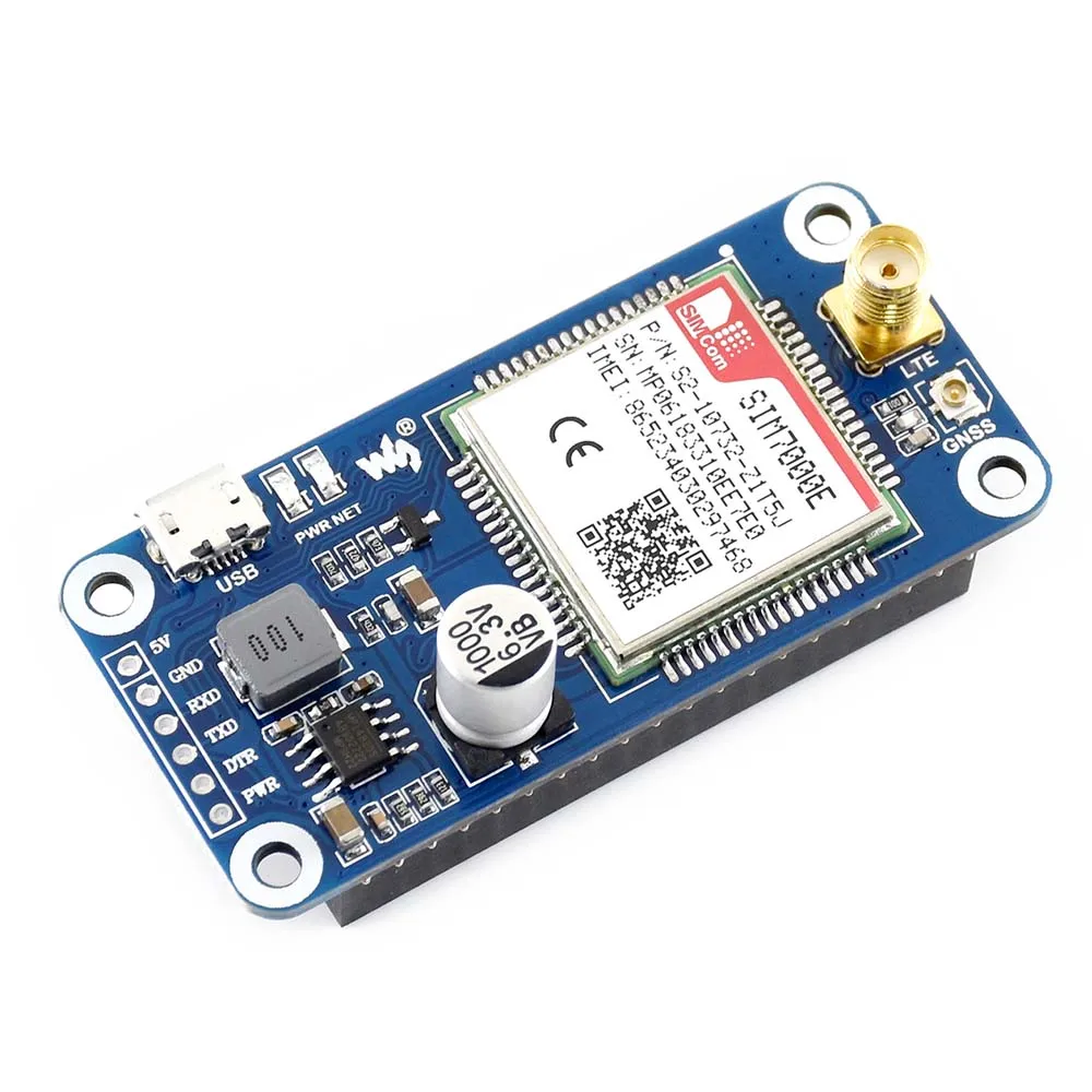 Шапка NB-IoT/eMTC/EDGE/GPRS/GNSS для RPi Zero/Zero W/Zero WH/2B/3B/3B + на базе SIM7000E поддерживает TCP UDP PPP