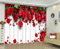 red rose luxury blackout 3d window curtains for living room bedroom drapes cortinas rideaux customized size cushions cover