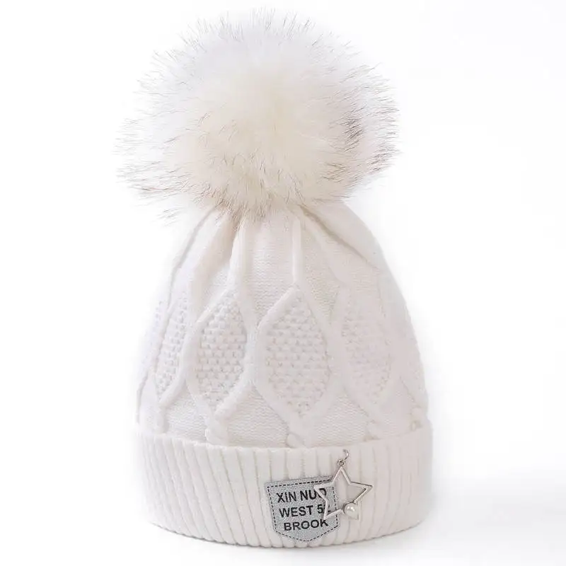 Youhan Skullies шапочки модные женские туфли шляпа зимние однотонные утепленные Пентакль прекрасная леди теплая шапка вязаный шерстяной Кепки Прямая - Цвет: white