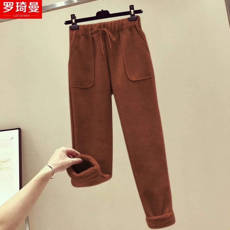 Caramel color Высокое качество, шерстяные шаровары, горячая Распродажа, одноцветные женские брюки с высокой талией, дамские офисные штаны длиной до лодыжки размера плюс - Цвет: Caramel color