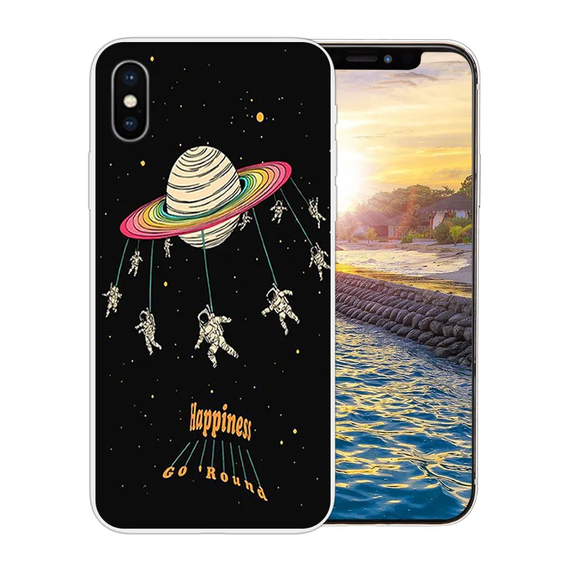 Чехол для Телефона iPhone X 10 Прозрачный мягкий силиконовый чехол Apple 6 6s 7 8 Plus Space Moon с