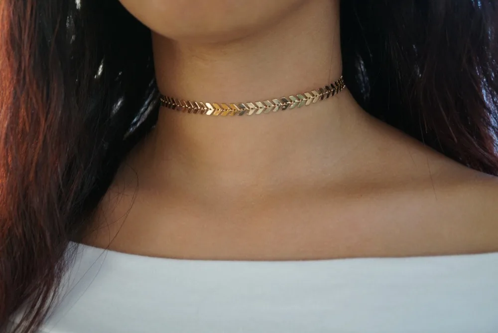 Новые богемные массивные ожерелья-Чокеры с шевроном для женщин Серебристые