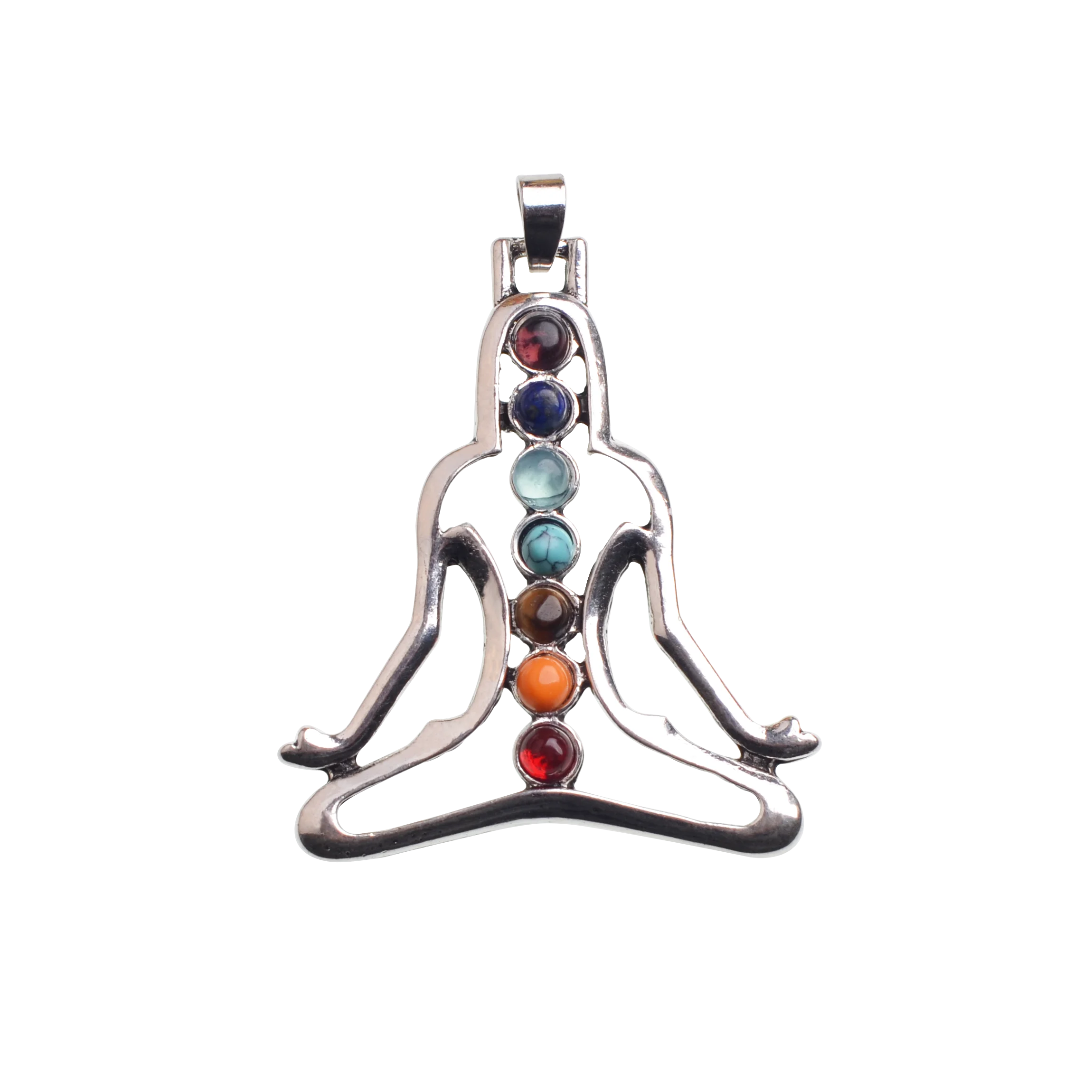 New Indian Meditation Seven Chakras with Natural Seven Gems Pendant Silver Handmade Pendant Necklace Humanoid Yoga Pendant