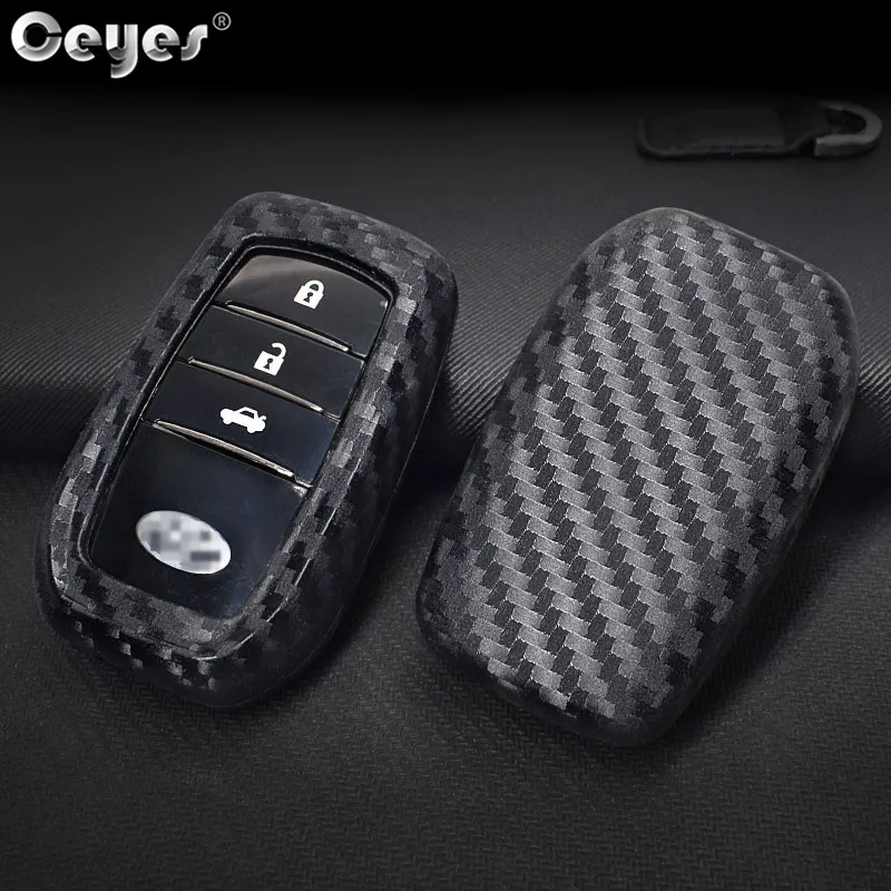 

Ceyes Car Smart 2 Key Cover Accessories Styling Case For Toyota Camry Highlander Prado Crown Rav4 Carbon Fiber Protection Shell