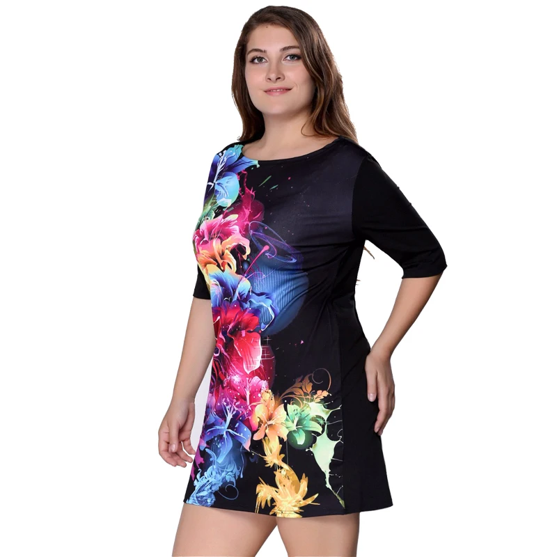 2018 летнее платье с цветочным принтом черное в стиле кэжуал Плюс Размер Женская