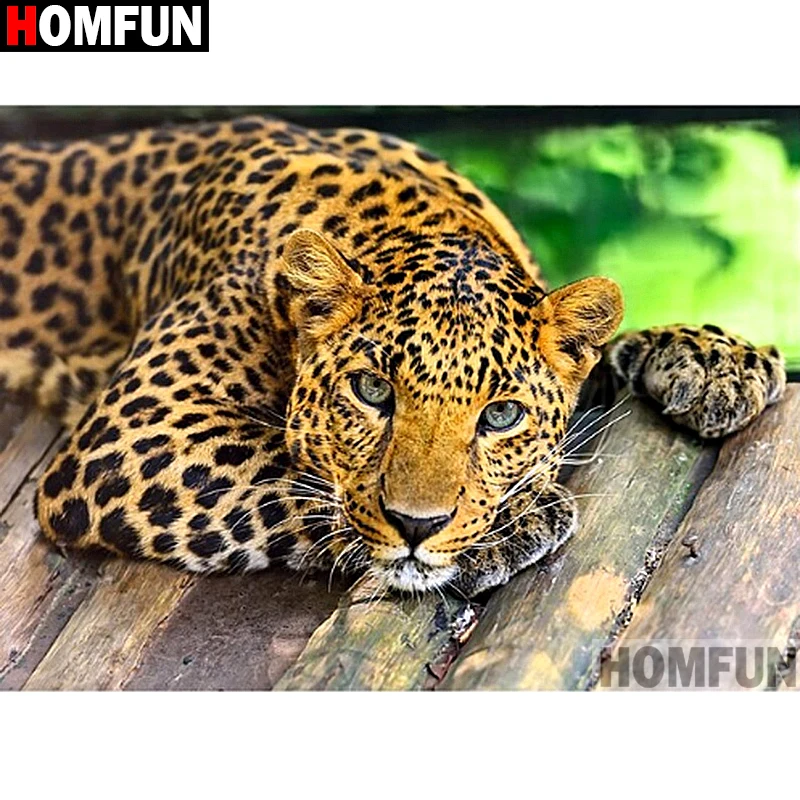 

Алмазная живопись HOMFUN A07514, полноразмерная/круглая вышивка «леопард», для творчества, домашний декор