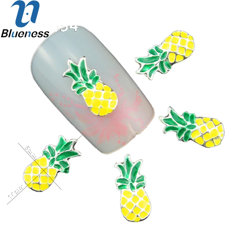 10 шт./лот цветные маникюрные 3D гвоздики из серебряного сплава с ананасом