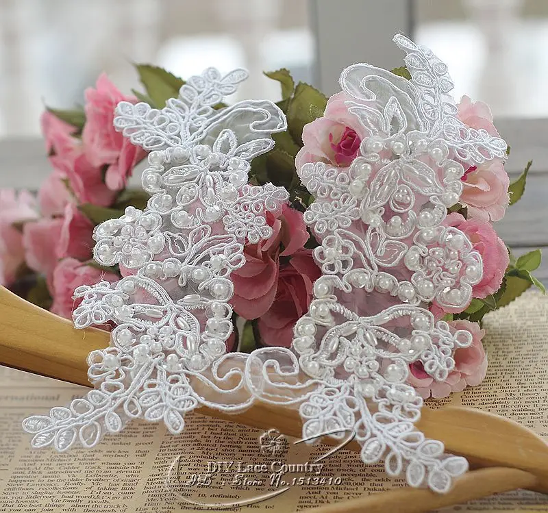 Белая Кружевная аппликация с вышивкой 19 х7 см (5 парт/лот)|applique vest|lace patches for jeansapplique