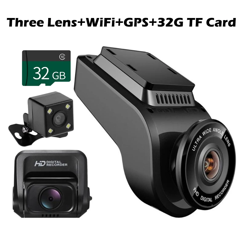 3 Lens WiFi GPS 32G VODOOL T691C 4K 2160P Ultra HD WiFi gps Автомобильный видеорегистратор 2," ЖК-экран видеорегистратор с 1080P sony сенсором задняя камера видеорегистратор ночного видения - Название цвета: 3 Lens WiFi GPS 32G