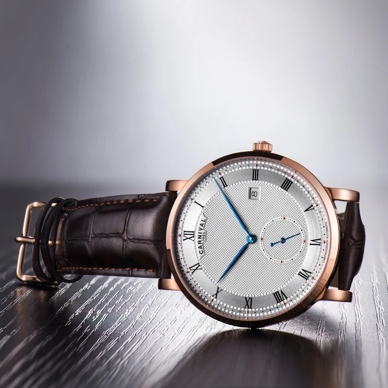 Карнавальные автоматические часы для мужчин Reloj Hombre с кожаным ремешком, механические часы в римском стиле, водонепроницаемые наручные часы с календарем