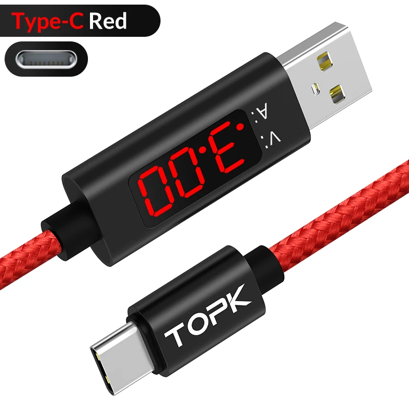 Красный TOPK 3A Micro USB кабель usb type C кабель для samsung Xiaomi Быстрая зарядка кабель usbc и цифровой дисплей кабель для мобильного телефона - Цвет: Красный