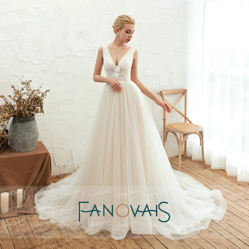 V Шеи Тюль Свадебные Платья Спинки Сексуальные Vestido De Novia Robe Mariee 2019 Пляж