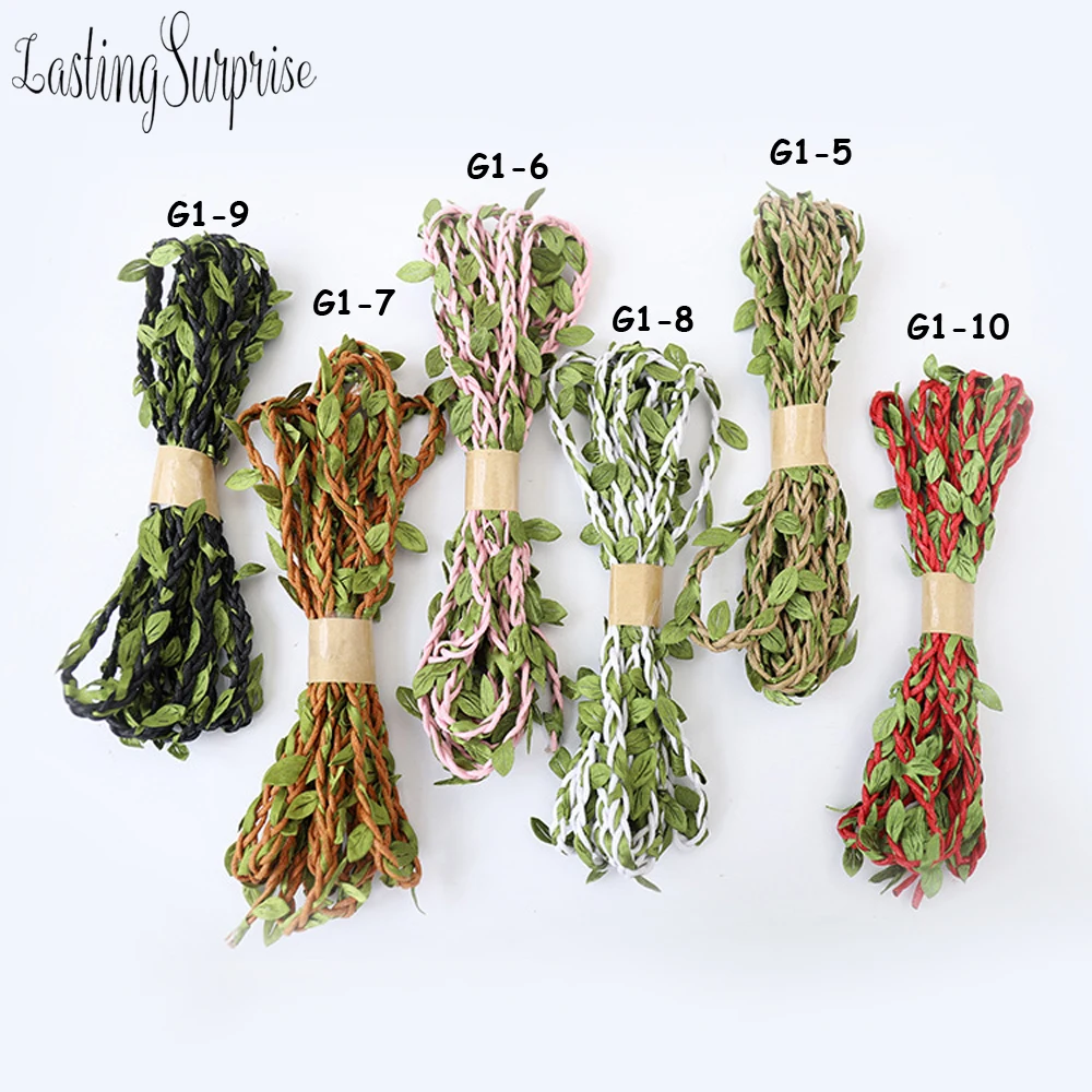 1 м пеньковая веревка с зелеными листьями украшенная веревкой DIY Висячие бирки