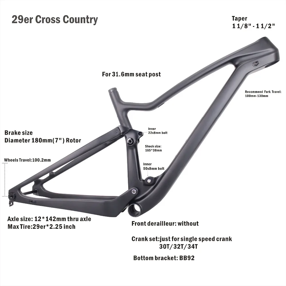 Carbon mtb Frame 29er BB92 T700 Mountain Bike UD Matte or Glossy 142*12 thru axle MTB carbon Full Suspension frame | Спорт и