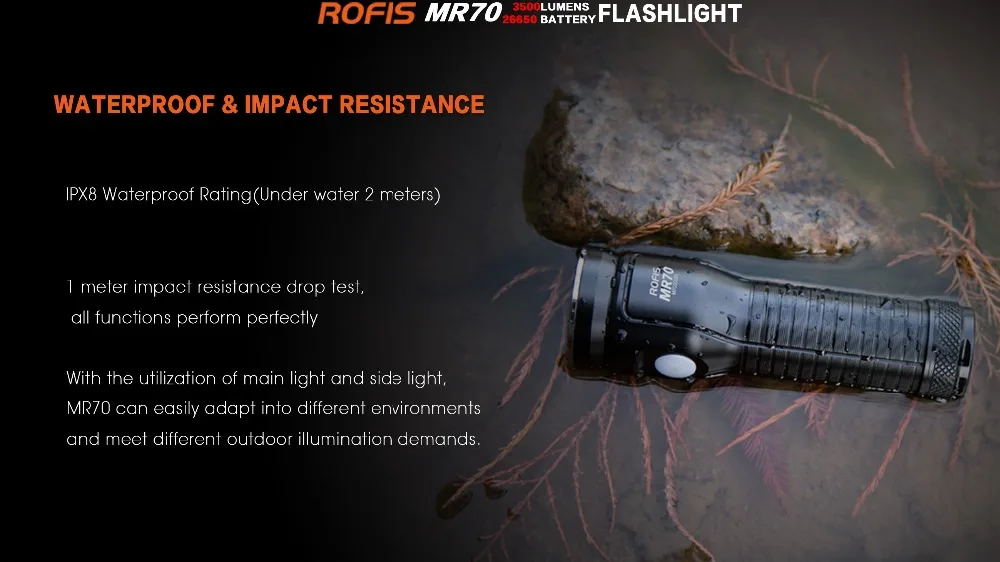 Rofis MR70 CREE XHP70.2 с заглушкой по часовой стрелке против XP-G2 3500lm Перезаряжаемые светодиодный вспышка светильник 248 м светильник фонарь+ 26650 5500 мАч батарея