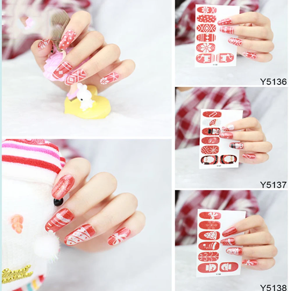 Наклейки для ногтей в рождественском стиле самоклеющиеся полностью покрывающие
