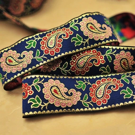 4cm 40mm 1-5/8' Quality Beautiful Blue Pink Paisley Scalloped Filigree Trim Laciness National Jacquard Webbing Embroidery Ribbon | Дом и